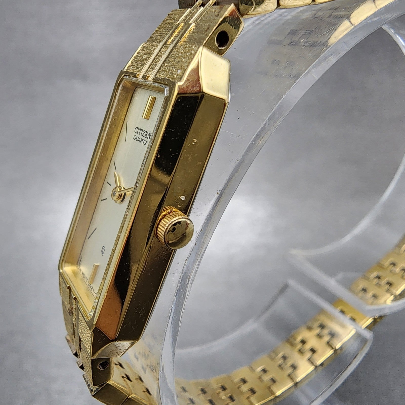 Citizen CQ Tank Watch Women 13mm Champagne Dial Gold Tone Rectangle New Battery2