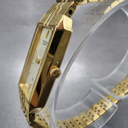 Citizen CQ Tank Watch Women 13mm Champagne Dial Gold Tone Rectangle New Battery2