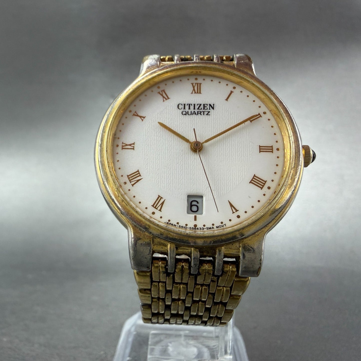 Citizen Watch Unisex 33mm White Dial Gold Tone Date Round 5510-S19546 PARTS6