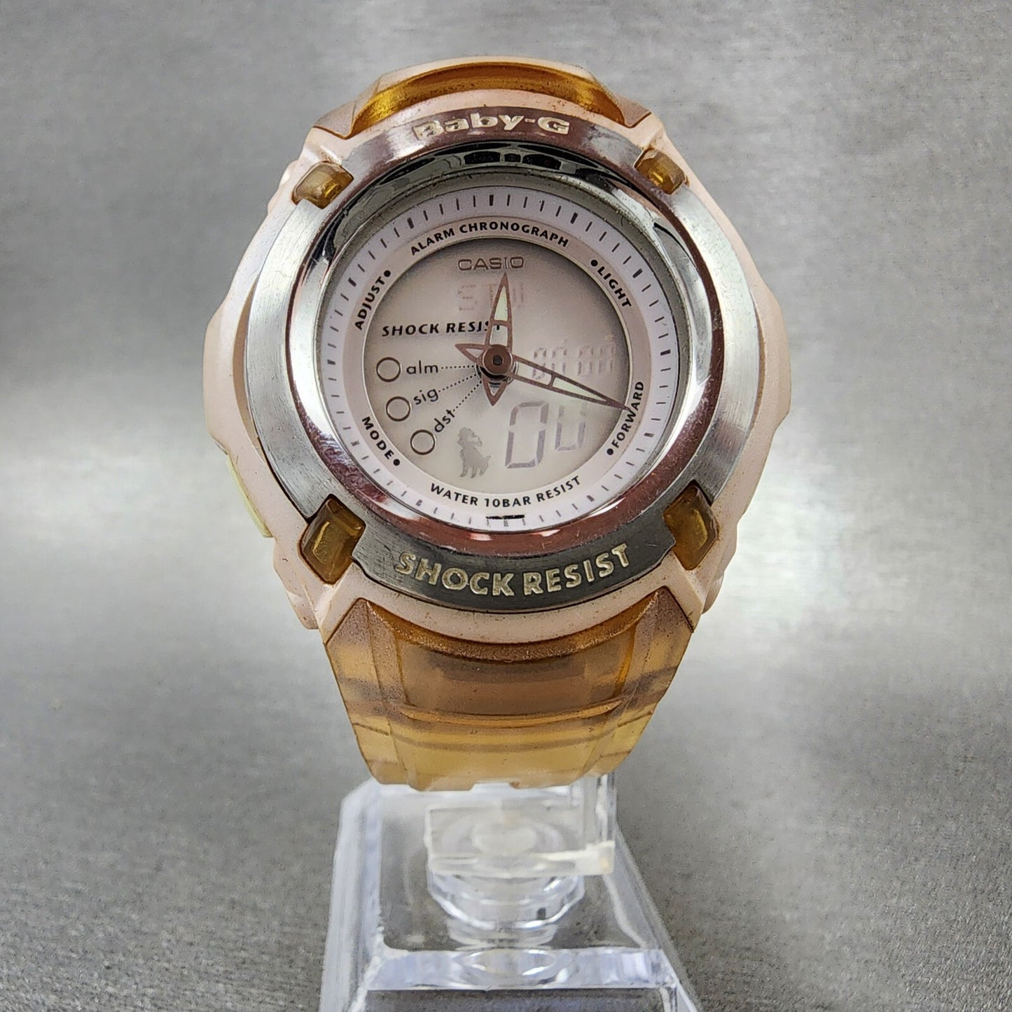 Casio BabyG Watch Women 41mm Analog Digital Clear Pink Tone Round New Battery5