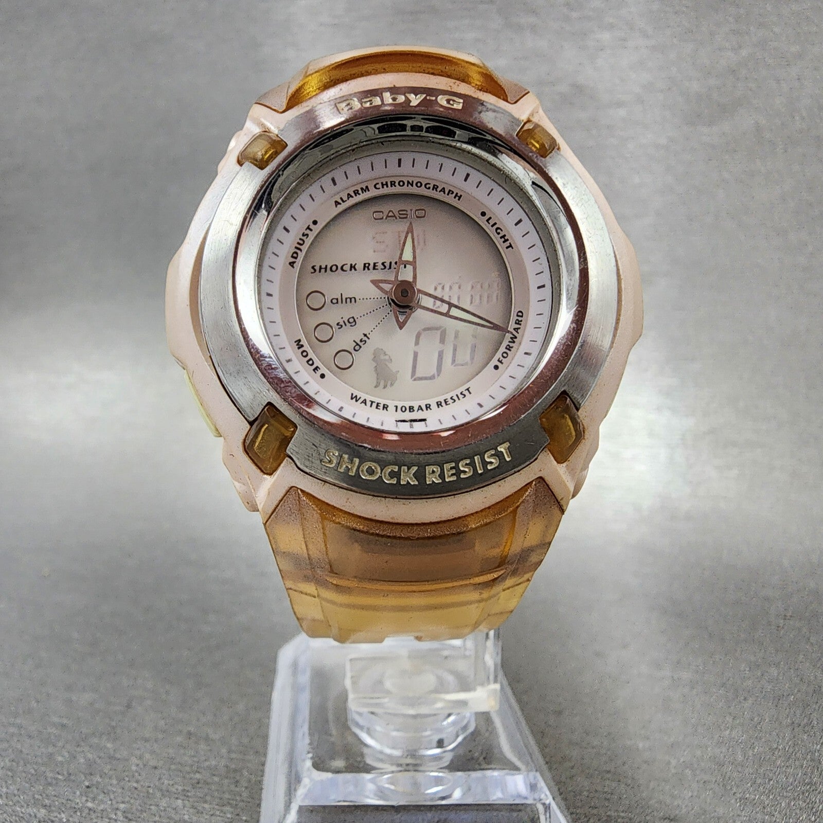 Casio BabyG Watch Women 41mm Analog Digital Clear Pink Tone Round New Battery5