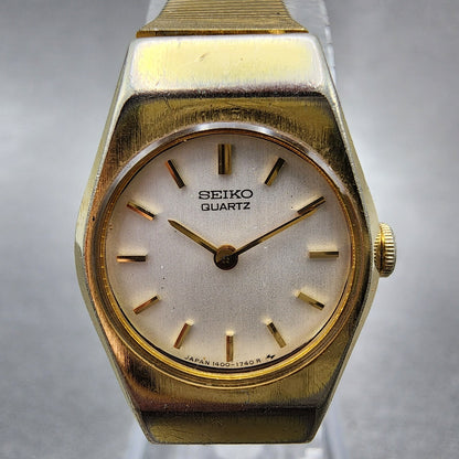 Seiko Watch Women 19mm White Dial Gold Tone 1400-0429 New Battery