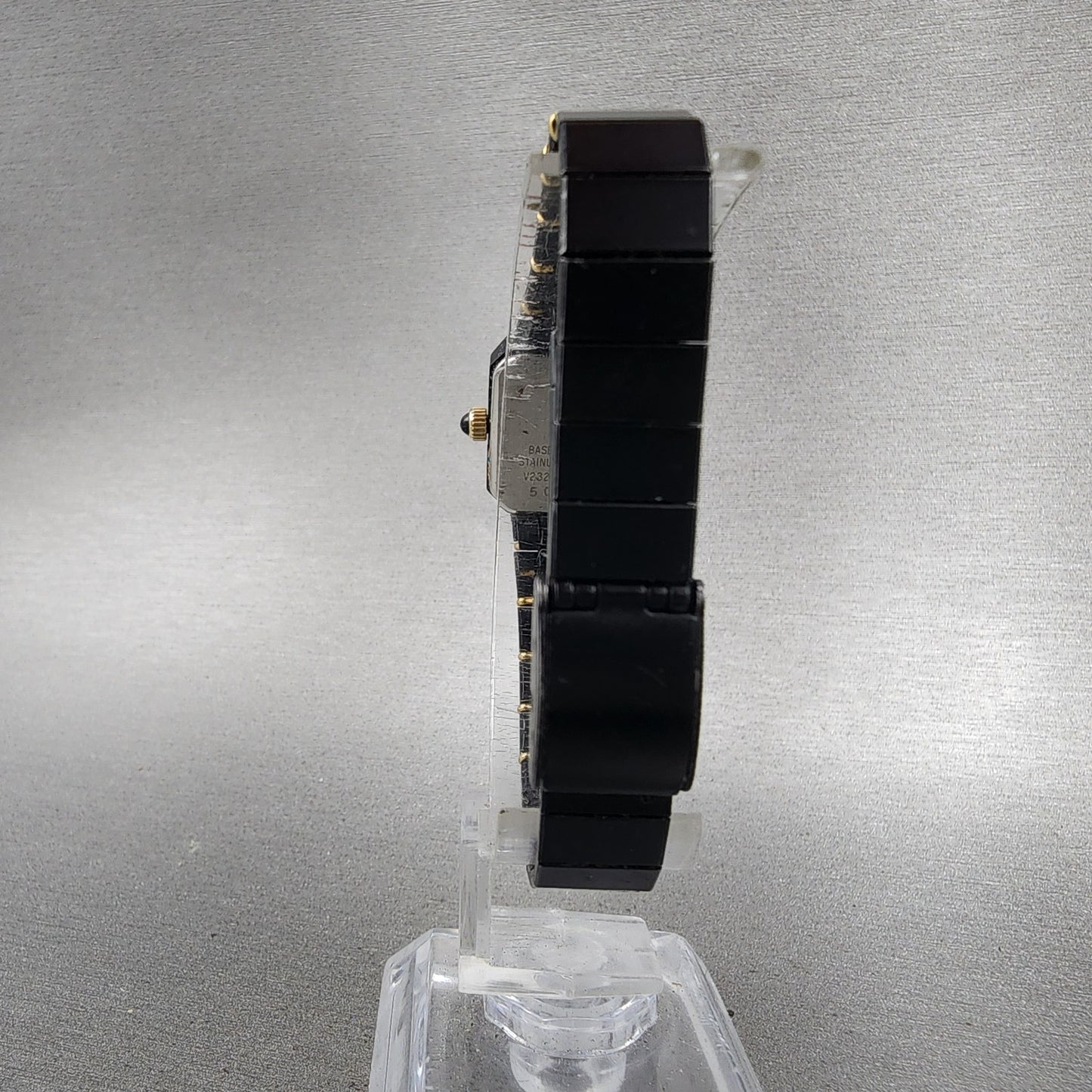 Pulsar Tank Watch Women 17mm Black Dial Black Gold Tone Rectangle New battery7