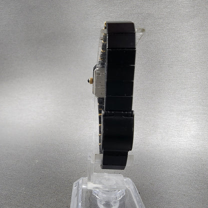 Pulsar Tank Watch Women 17mm Black Dial Black Gold Tone Rectangle New battery7
