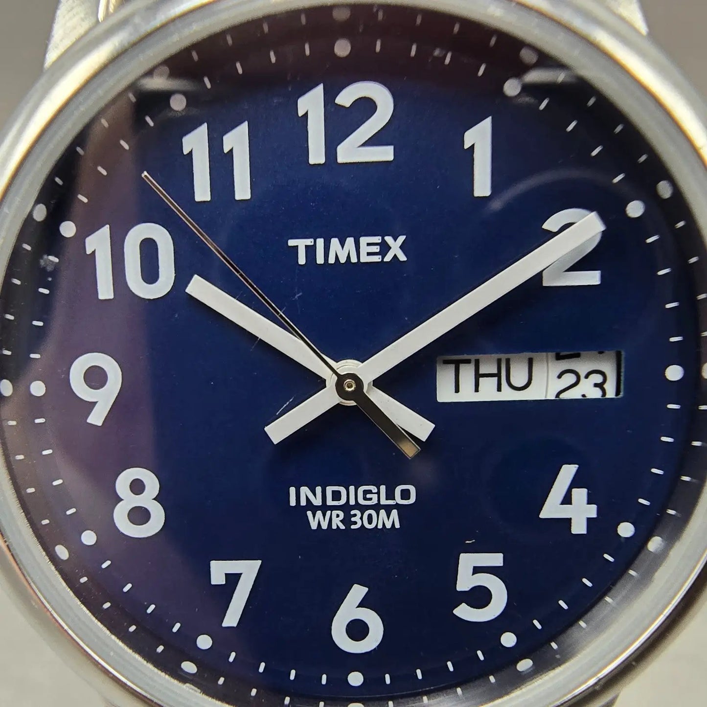 Timex Easy Reader Watch Men 35mm Blue Dial Silver Tone Round Daydate New Batt HM1