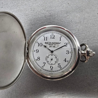 Harley Davidson Pocket Watch Men 50mm White Dial Silver Small Seconds New Batt0