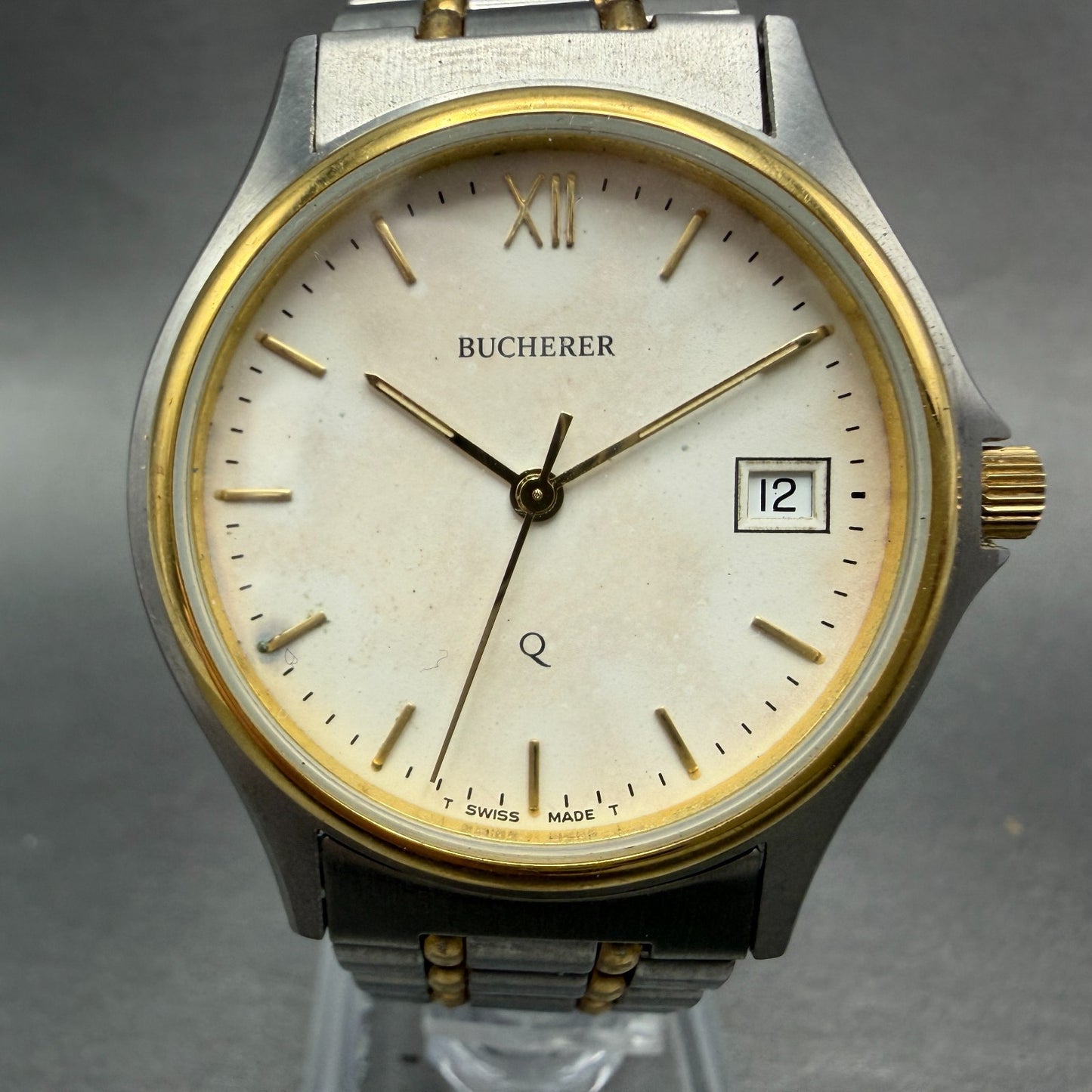 Bucherer Q Watch Men 36mm White Dial Two Tone Date Round 1.1471.0.82 PARTS0