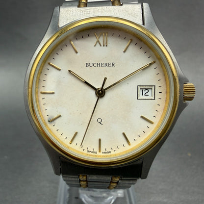 Bucherer Q Watch Men 36mm White Dial Two Tone Date Round 1.1471.0.82 PARTS0