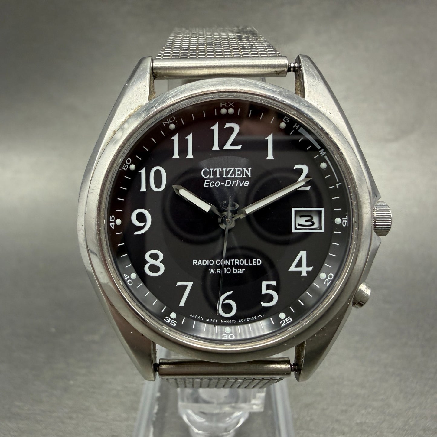 Citizen Eco-Drive Watch Men 38mm Black Dial Steel Atomic Round Date READ!!0