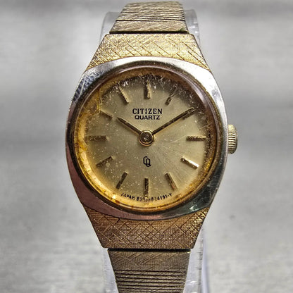 Citizen CQ Watch Women 18mm Gold Dial Gold Tone Round 4-832779 New Battery VTG1