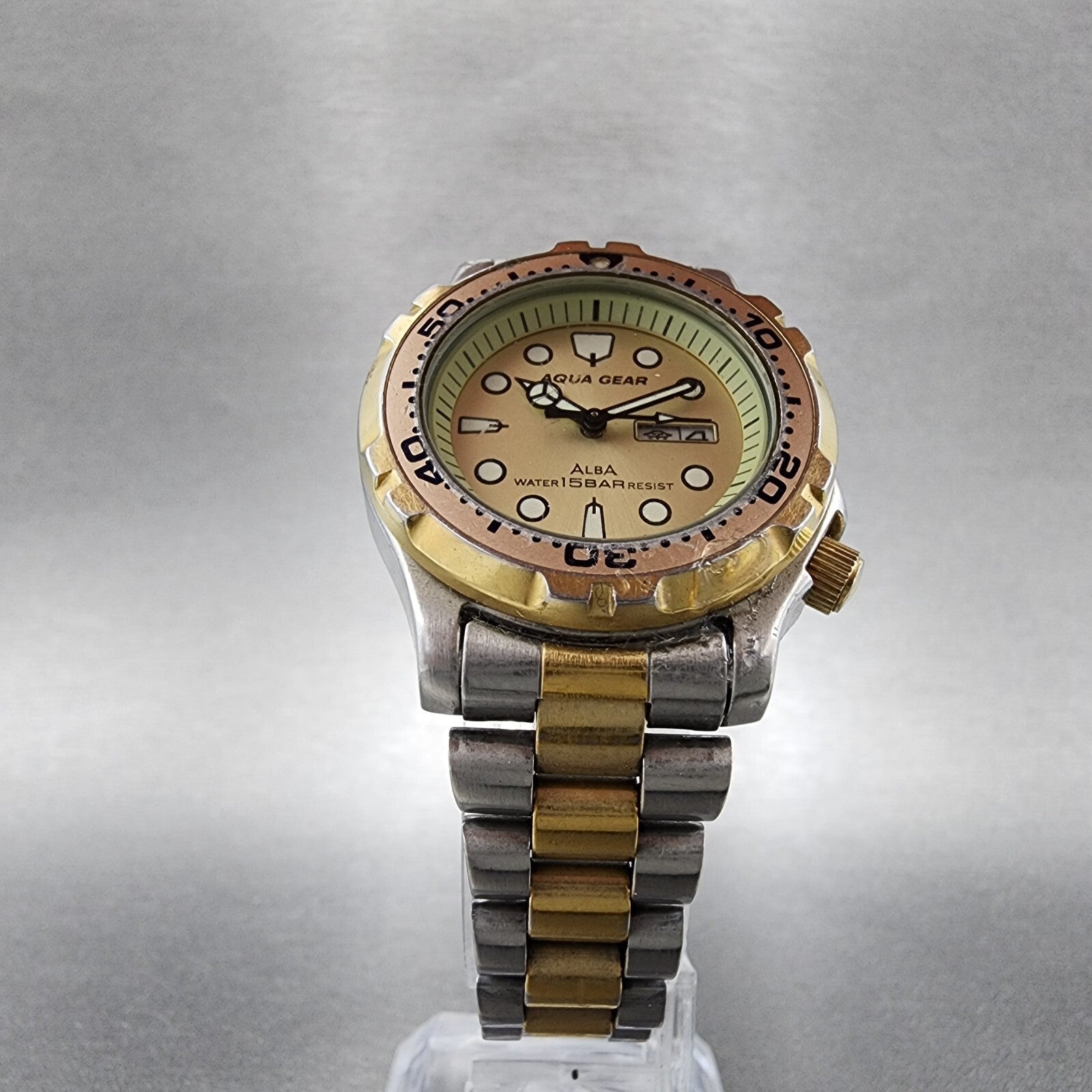Seiko ALBA Aqua Gear Watch Women 31mm Champagne Dial Two Tone Daydate New Batt5
