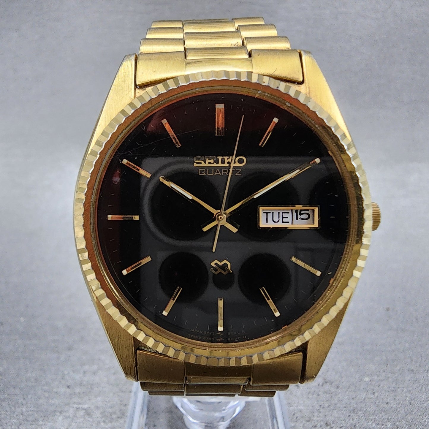 Seiko SQ President Watch Men 36mm Black Dial Gold Tone 5Y238A60 New Battery1