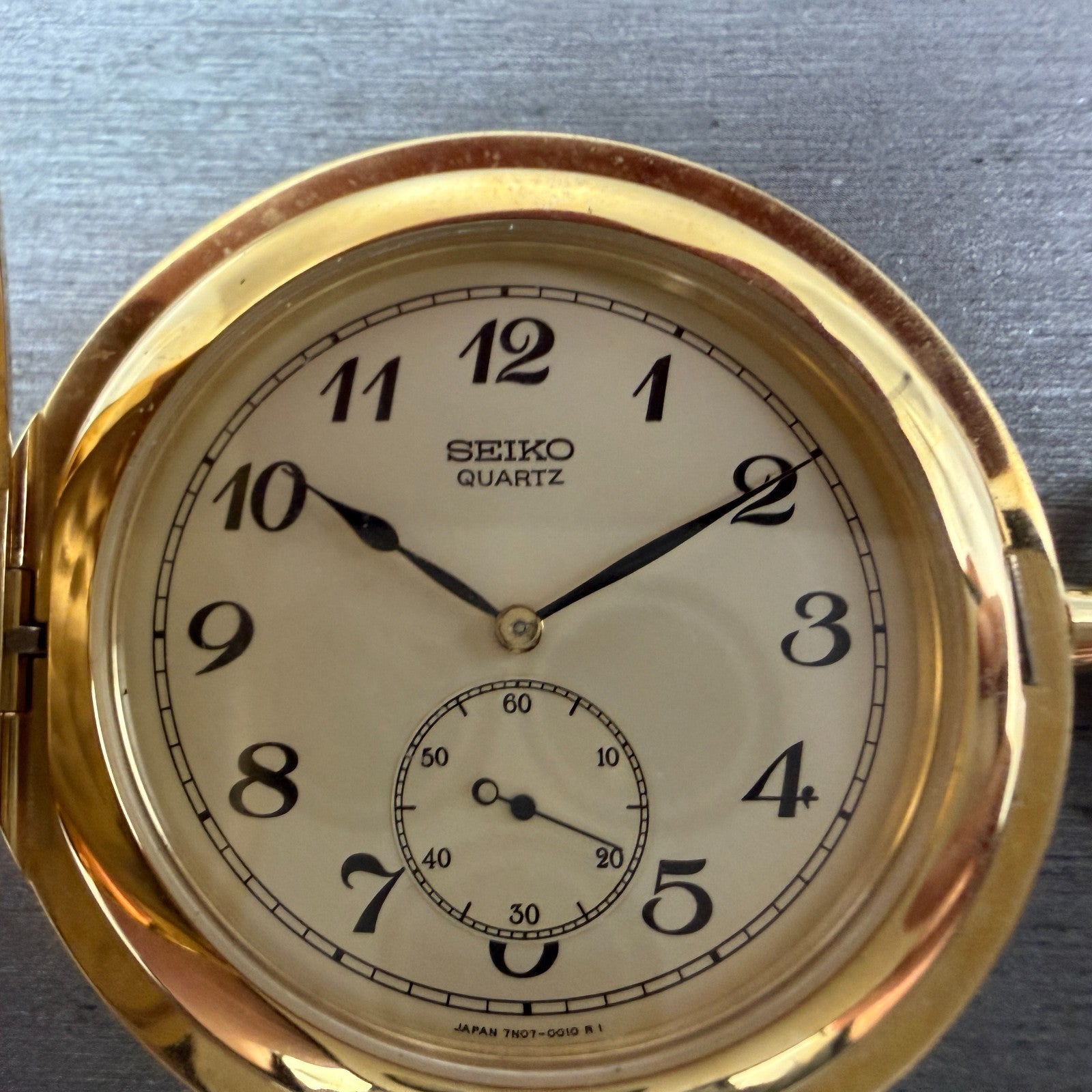 Seiko Pocket Watch Men 42mm Champagne Dial Gold Tone Round 7N07-001A New Battery1