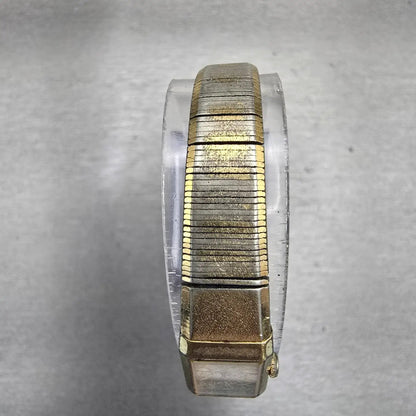 Seiko Watch Women 12mm Gold Dial Gold Tone Rectangle 2E20-5029 New Battery VTG4