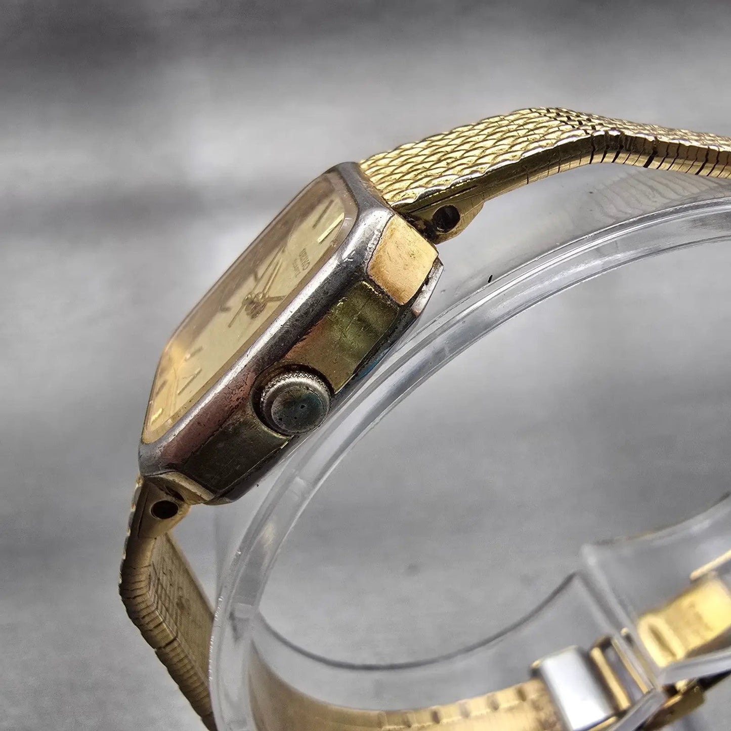 Seiko Watch Women 19mm Champagne Dial Gold Tone Rectangle 5421-5060 New Battery2