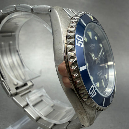 Casio Dive Watch Men 40mm Blue Dial Silver Tone Date MTD-1010 New Battery3