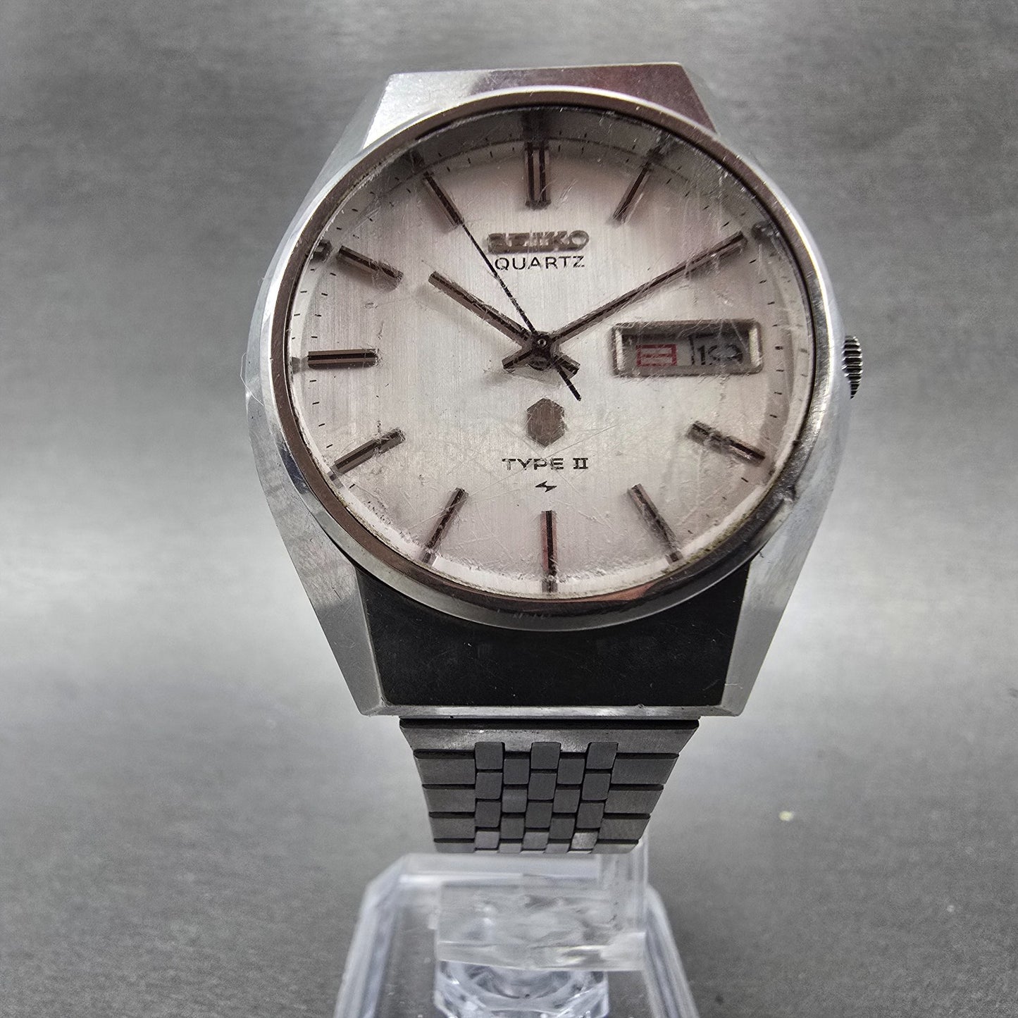 Seiko Type II Watch Men 36mm Silver Dial Silver Tone Daydate 4623-8000 New Batt5