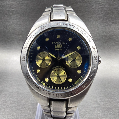 Fossil Blue Watch Men 35mm Blue Dial Silver Tone Daydate BQ-9086 New Battery0