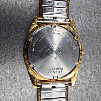 Seiko Watch Men 35mm Gold Dial Gold Tone Date Round 7N43-8111 New Battery JP10