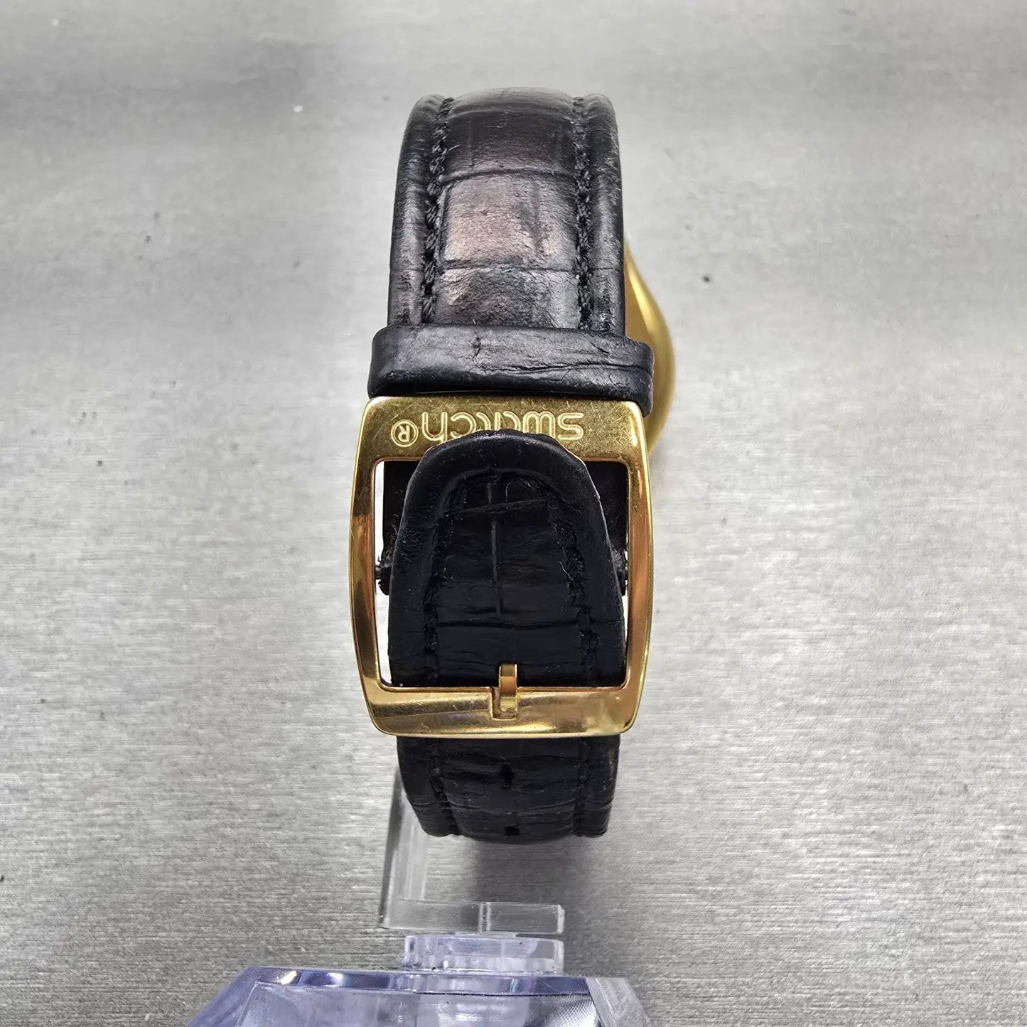 Swatch Irony GOLDFINGER Watch Men Black Dial Gold Case Chrono YCG401 New Battery7