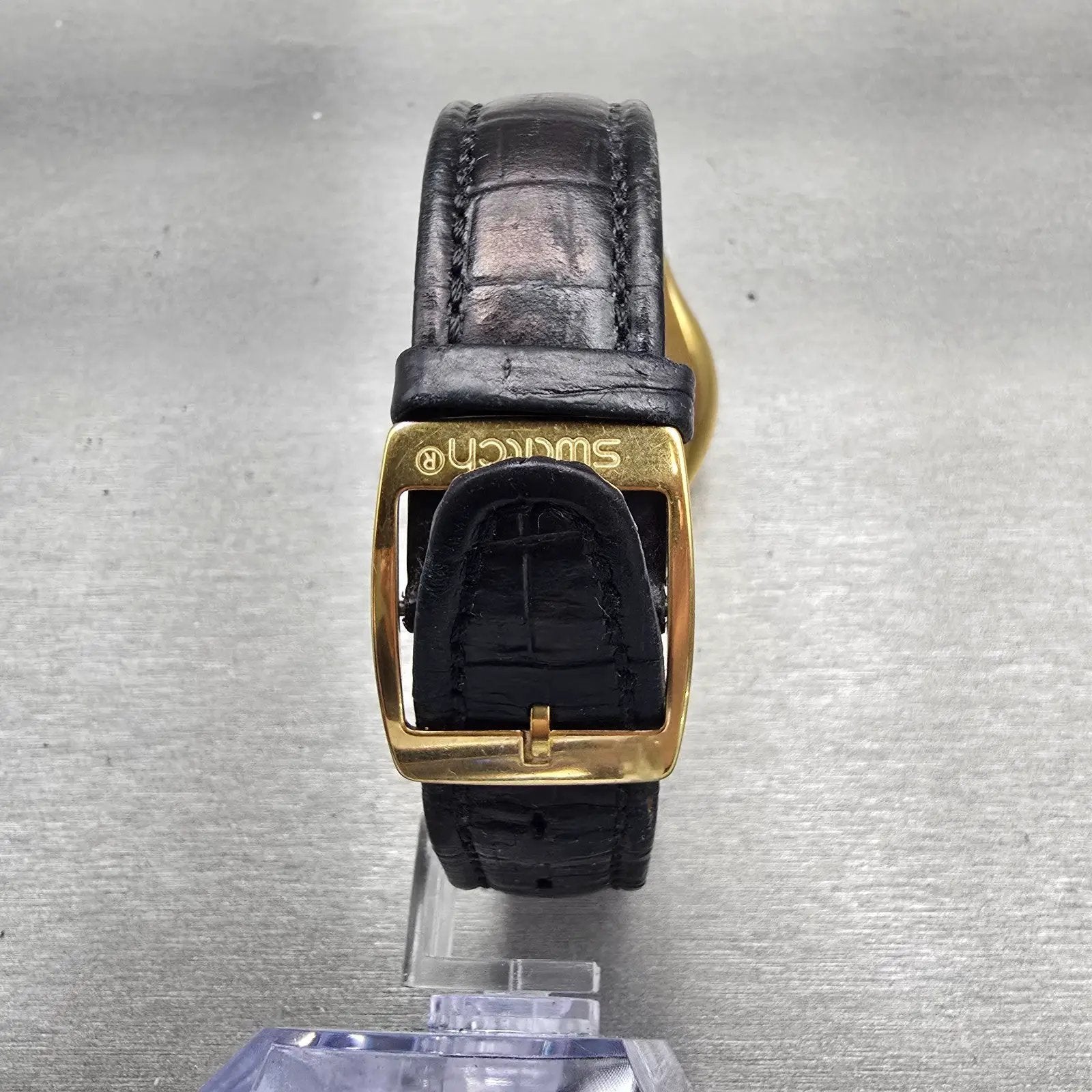 Swatch Irony GOLDFINGER Watch Men Black Dial Gold Case Chrono YCG401 New Battery7