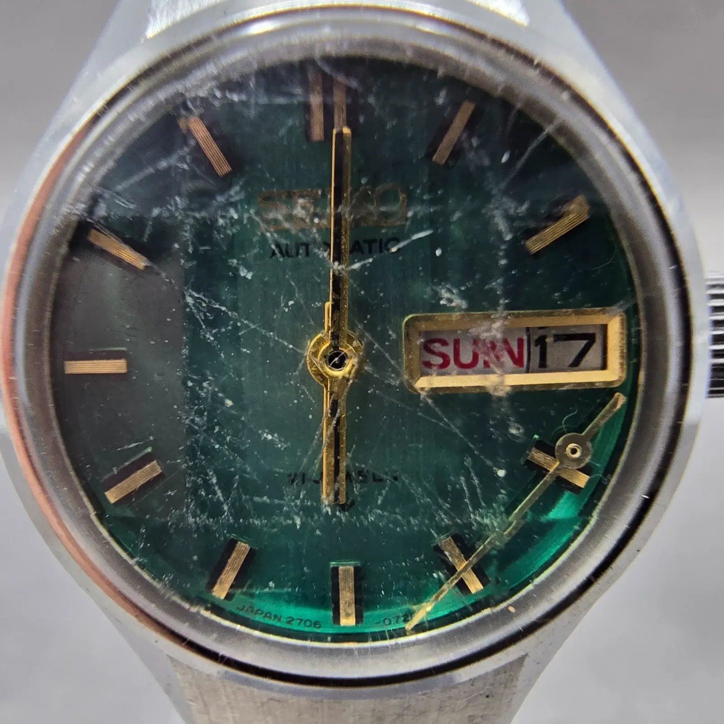 Seiko Automatic Watch Women 24mm Green Dial Silver Tone Daydate 2706-0160 PARTS2