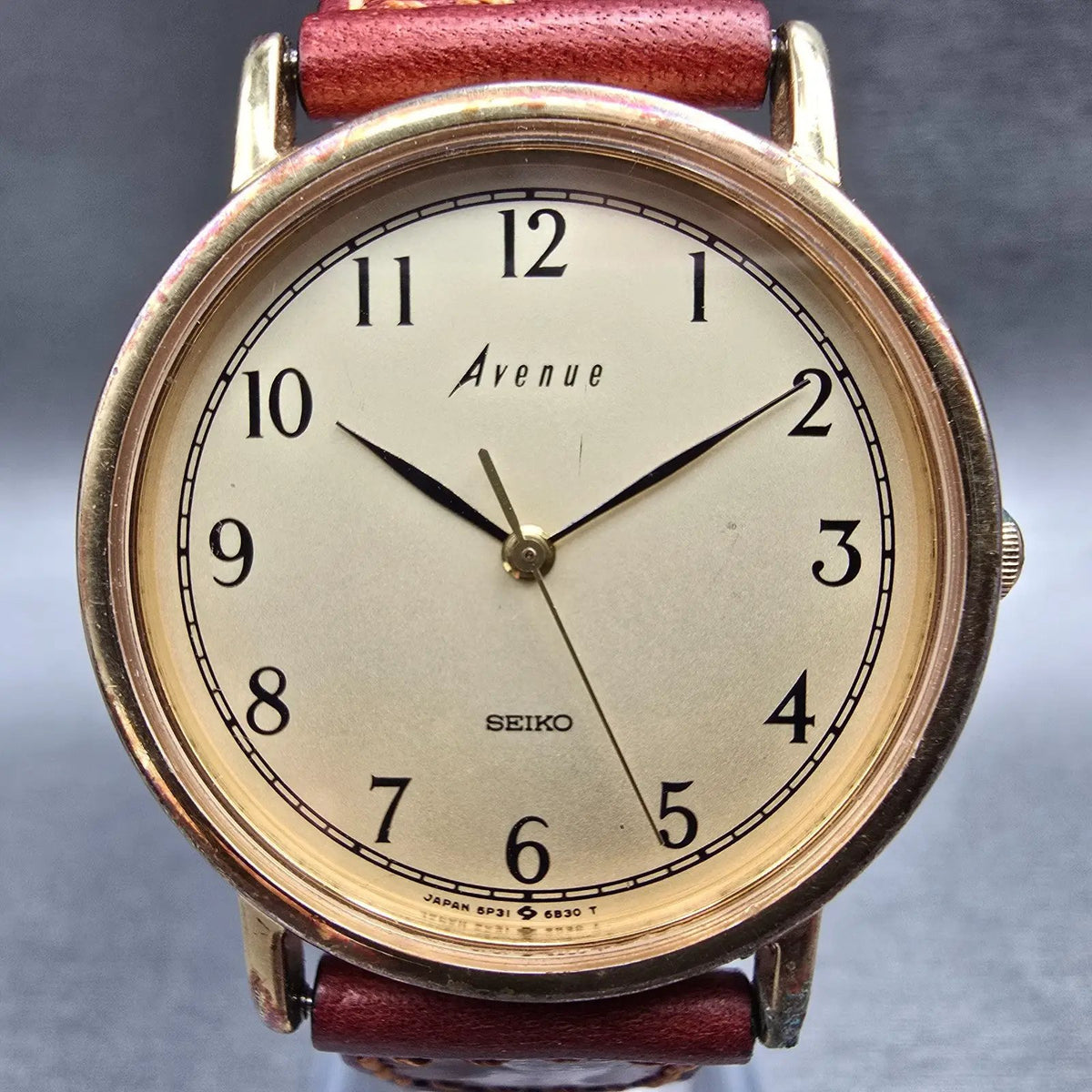 Seiko Avenue Watch Men 32mm Champagne Dial Gold Tone Round 5P31-6A60 New Battery1