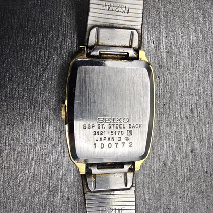 Seiko Tank Watch Women 20mm Champagne Dial Gold Tone Rectangle 3421-5170 New Bat10