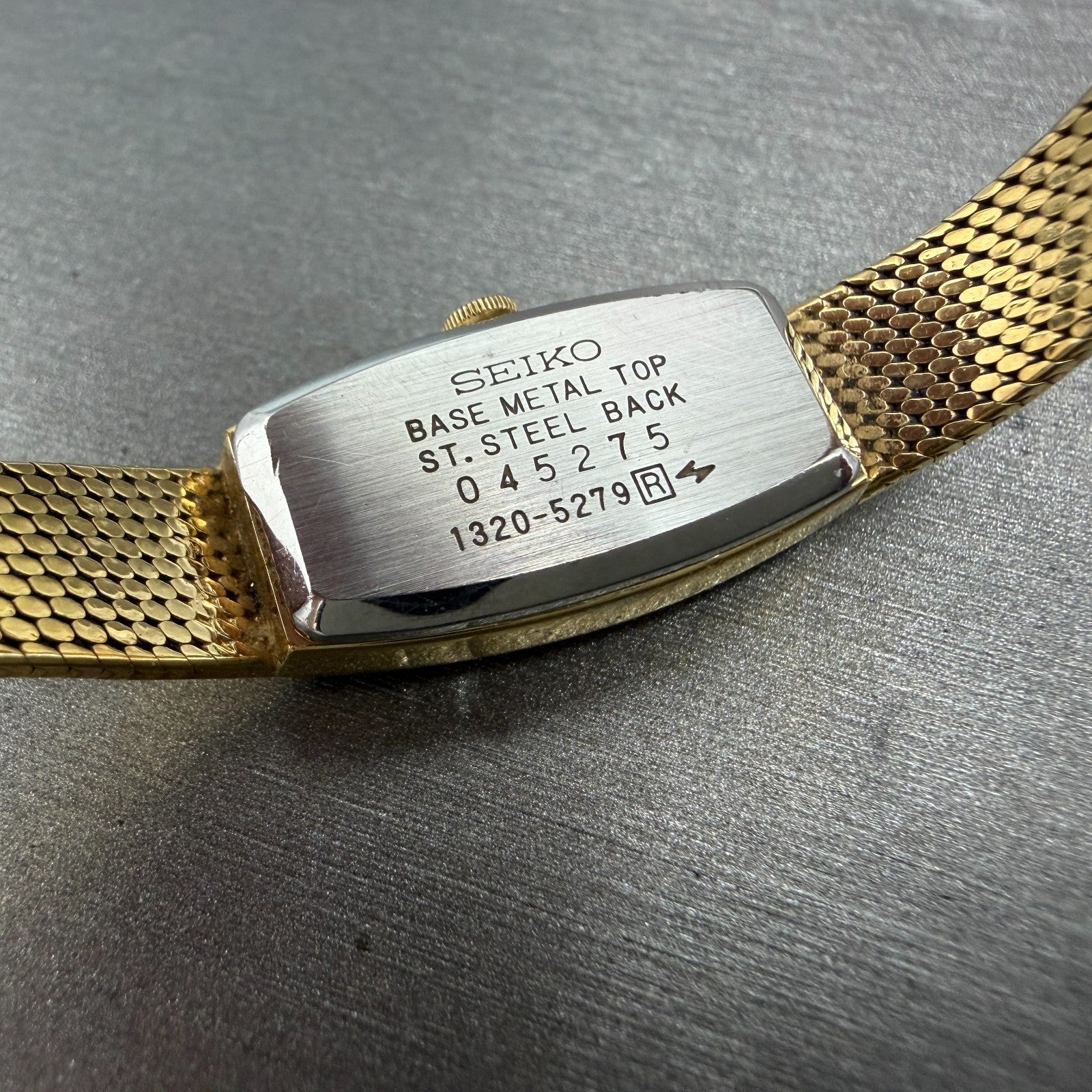 Seiko Tank Watch 13mm Women Brown Dial Gold Tone Rectangle 1320-5279 New Battery9