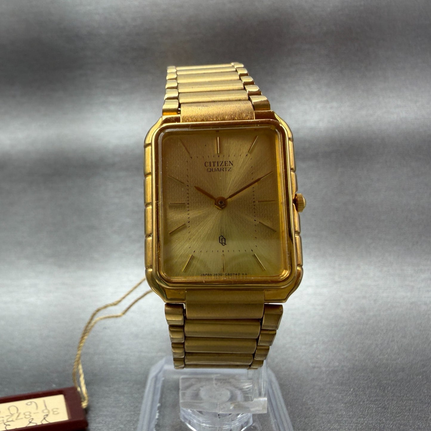 Citizen Tank Watch Men 24mm Gold Dial Gold Tone Rectangle 3620364365 NOS PARTS6
