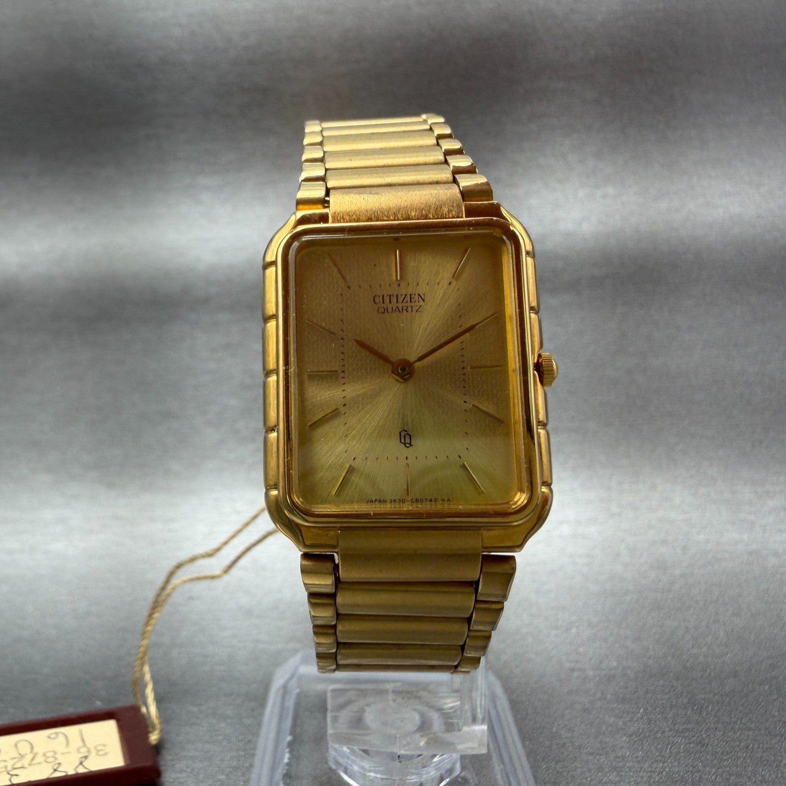 Citizen Tank Watch Men 24mm Gold Dial Gold Tone Rectangle 3620364365 NOS PARTS6