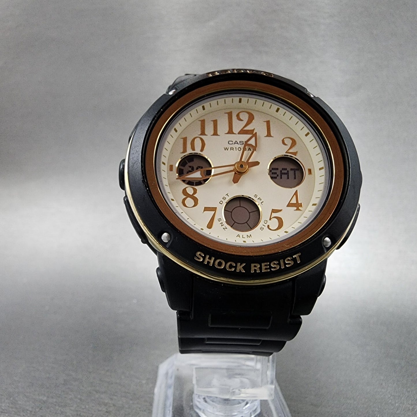 Casio BabyG Watch Women 42mm Cream Dial Black Tone Analog Digital New Battery5