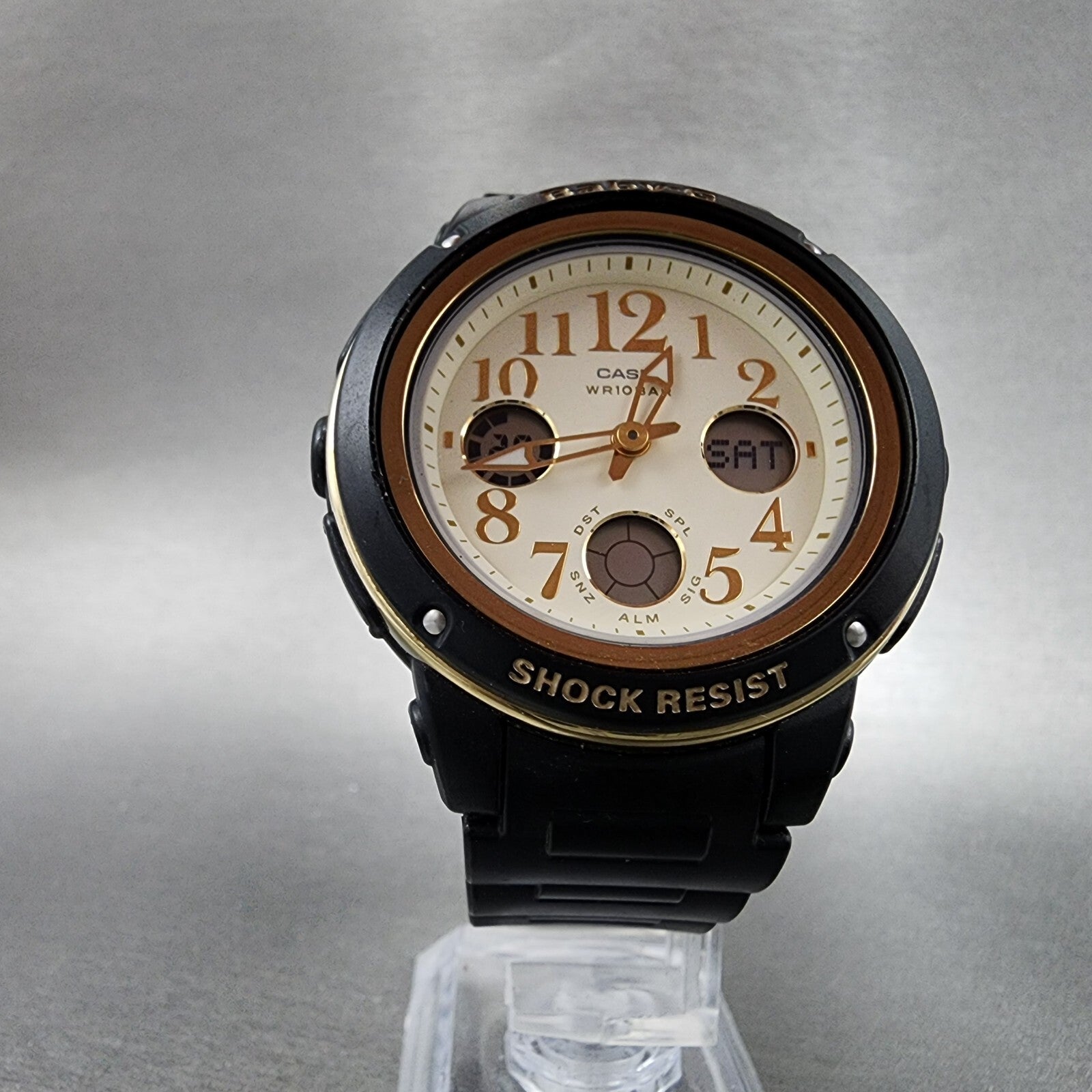 Casio BabyG Watch Women 42mm Cream Dial Black Tone Analog Digital New Battery5