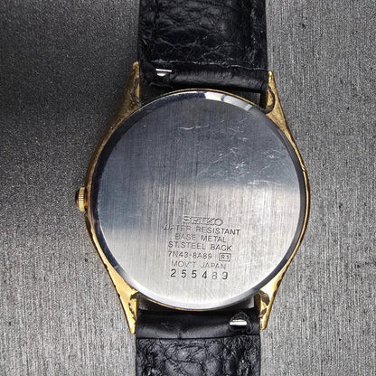 Seiko Watch Men 34mm Champagne Dial Gold Tone Daydate Round 7N43-8A89 New Batt X10