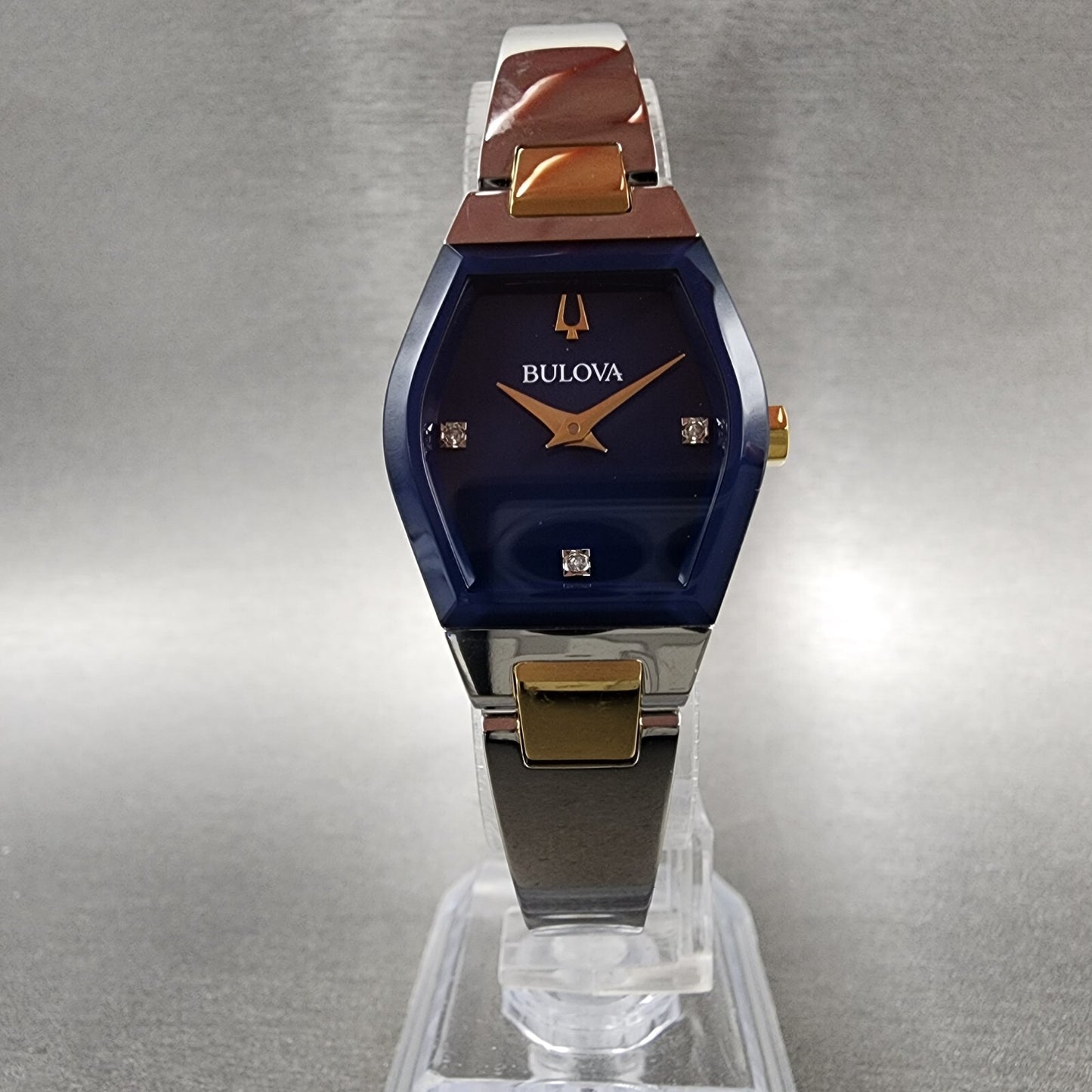 Bulova Gemini Watch Women 23mm Blue Dial Two Tone Tonneau 98P218 New Battery5