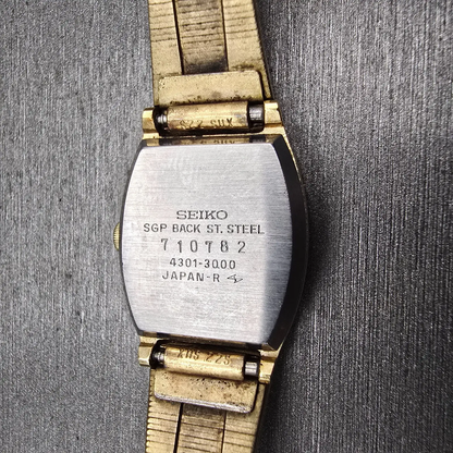 Seiko Watch Women 19mm Silver Dial Gold Tone Rectangle 4301-3000 New Battery VTG10