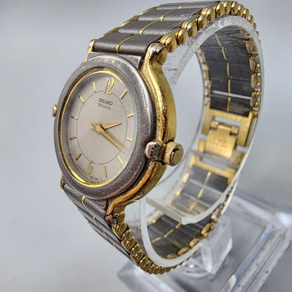 Vintage Seiko Watch Women Two Tone Gray Dial 24mm Round 2P20-001H New Battery