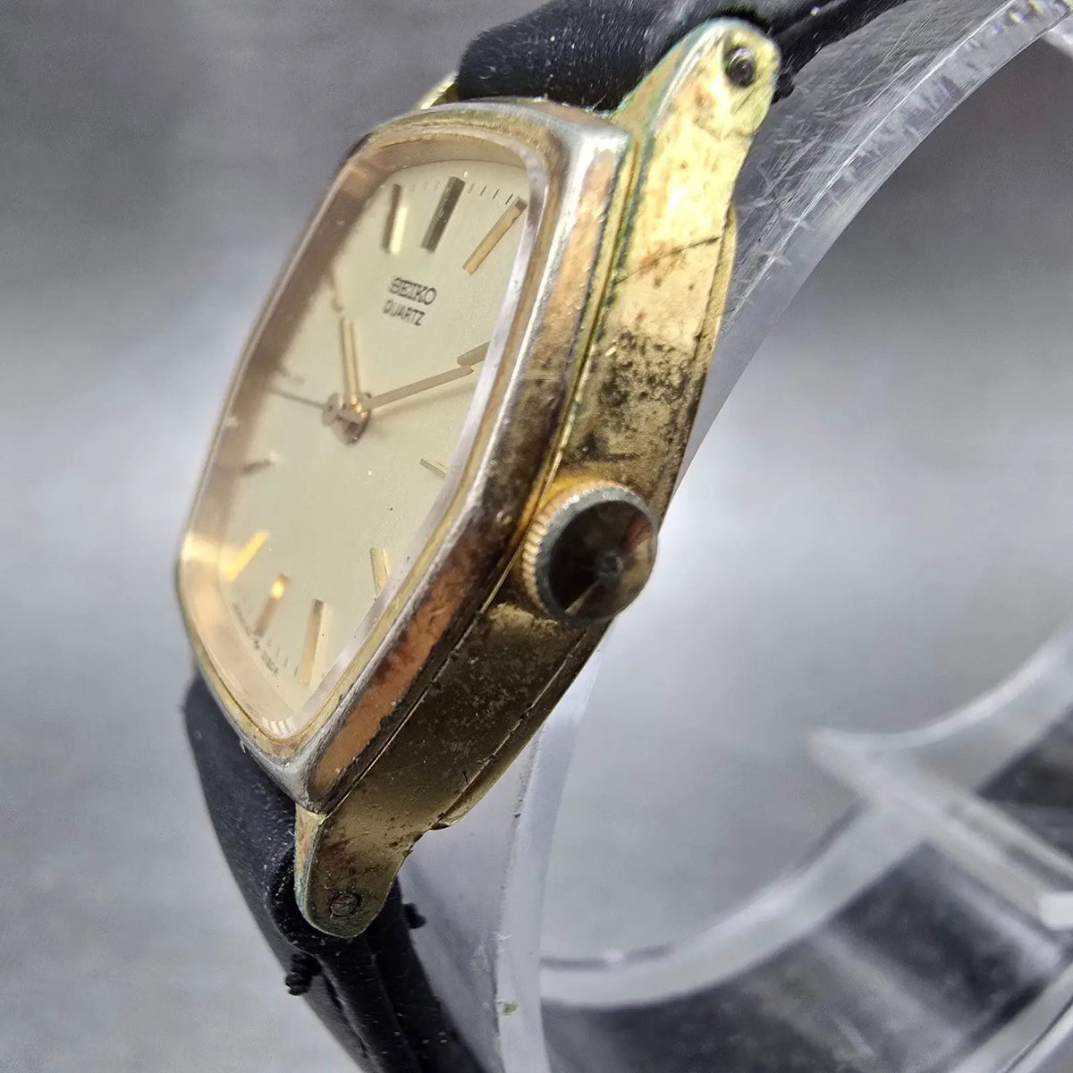 Seiko Watch Women 21mm Gold Dial Gold Plated Hexagon 1421-5080 New Battery VTG2