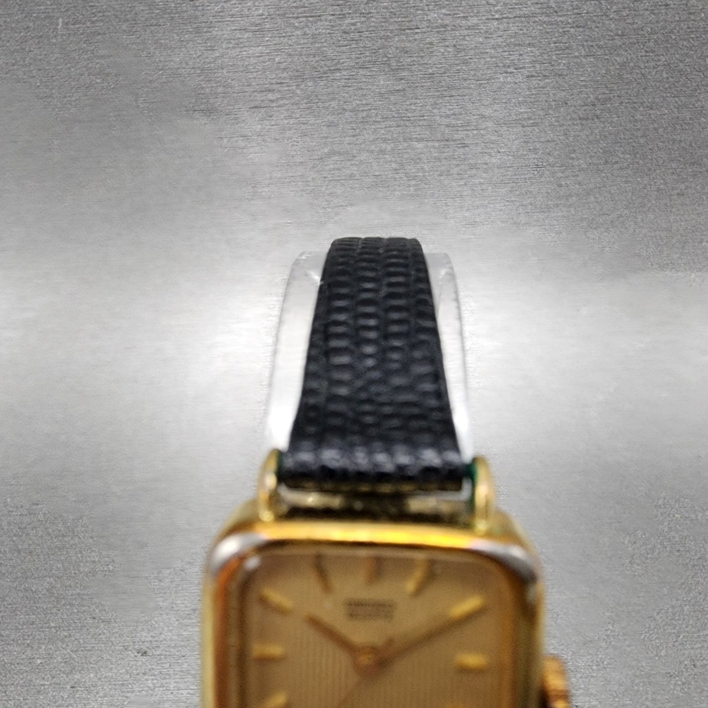 Seiko Watch Women 21mm Analog Digital Gold Tone Rectangle Champagne Dial New Bat4