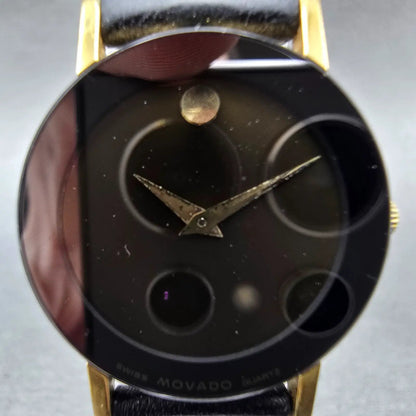 Movado Museum Watch Women 25mm Black Dial Gold Tone Round 87-24-855 New Battery1