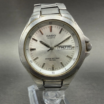 Casio Watch Men 38mm Silver Dial Silver Tone Daydate MTP-1228DJ New Battery0