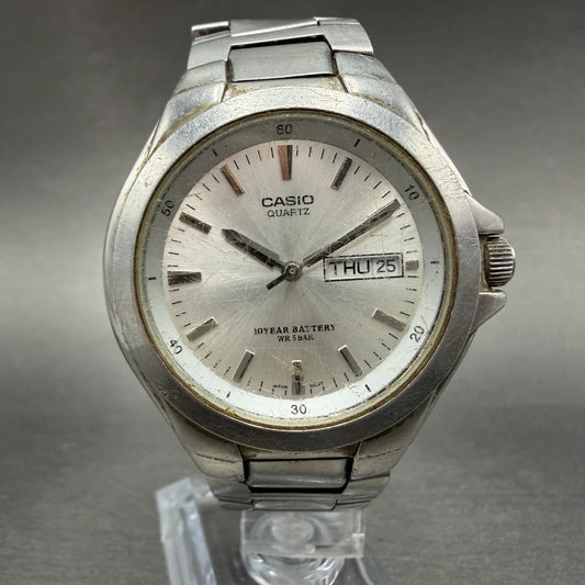 Casio Watch Men 38mm Silver Dial Silver Tone Daydate MTP-1228DJ New Battery0
