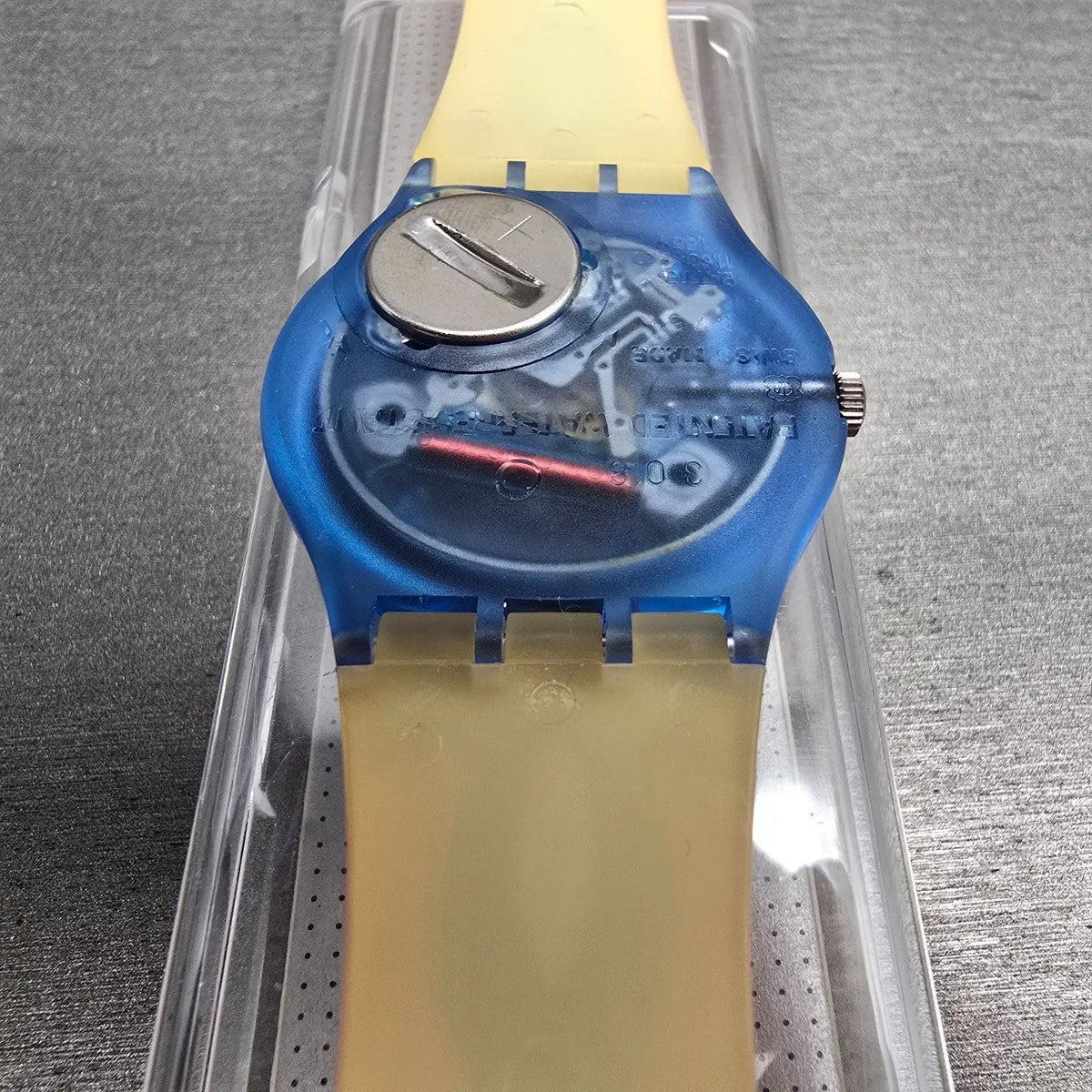 Swatch Paella Watch Men 34mm Orange Dial Blue Case GN129 New Battery NOS14