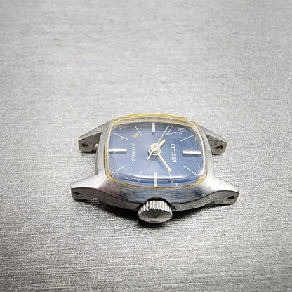 VTG Citizen Watch Women 17mm Blue Dial Steel Rectangle Manual Wind Runs