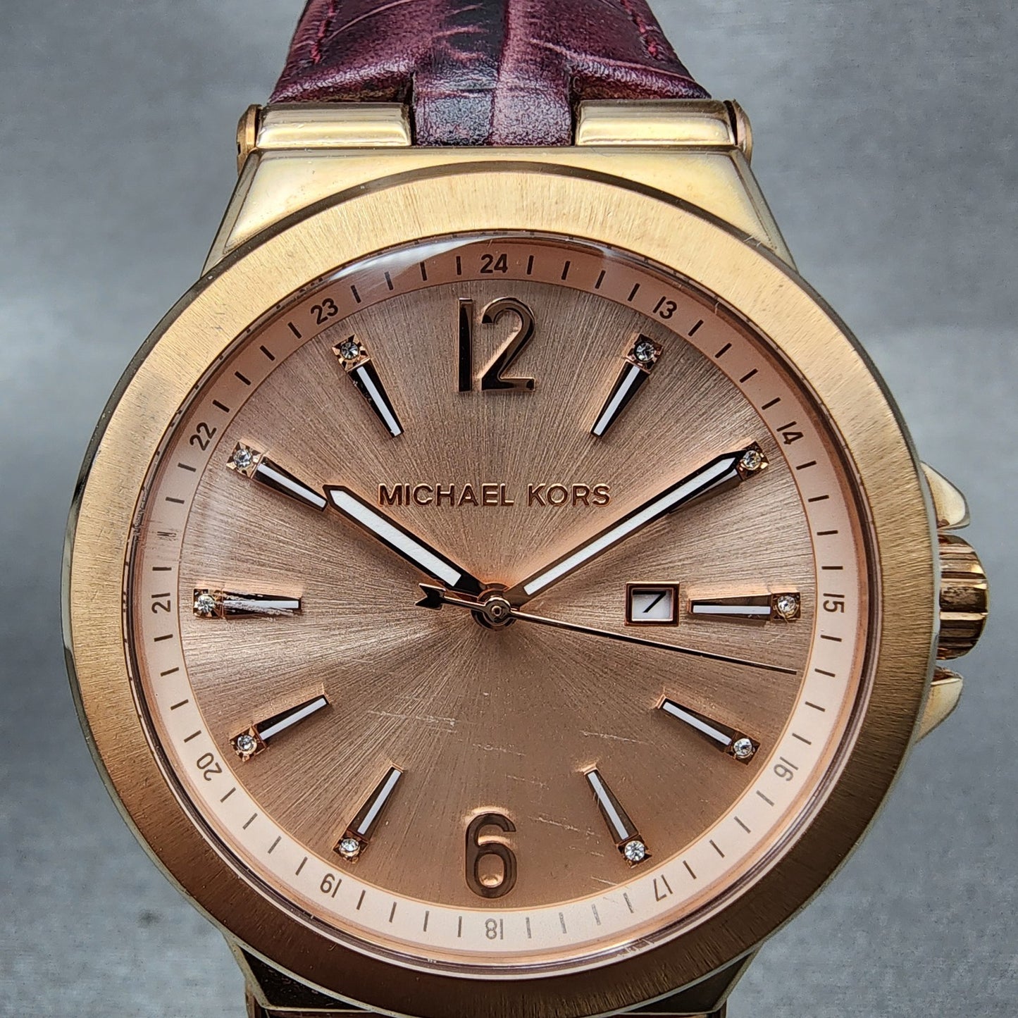 Michael Kors Dylan Watch Women 38mm Rose Dial Rose Gold Tone Date New Battery1