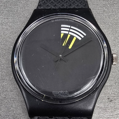 Swatch Color Window Watch Men 34mm Black Dial Black Tone Round GB715 New Battery1