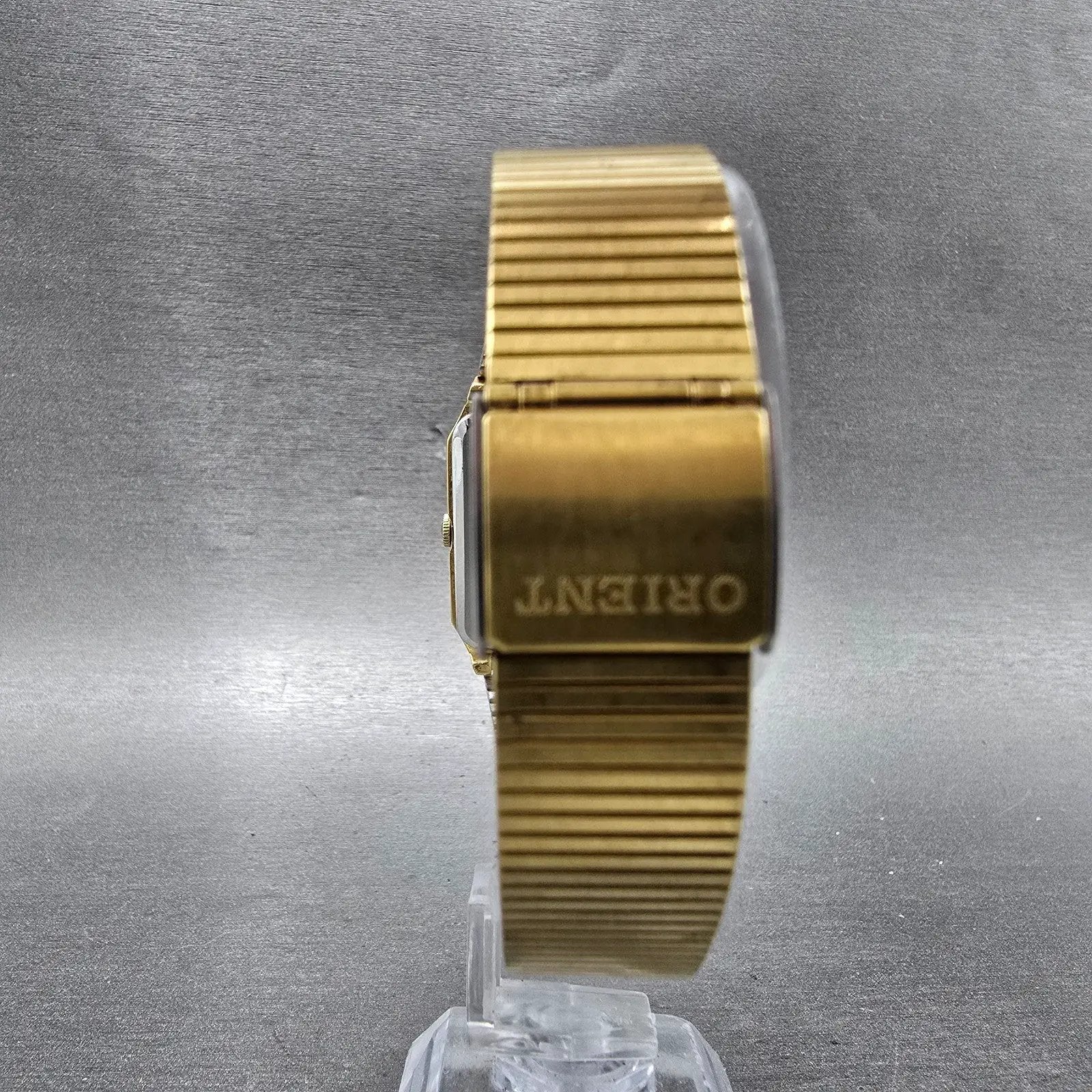 Orient VX Tank Watch Men 28mm Brown Dial Gold Tone Rectangle New Battery7