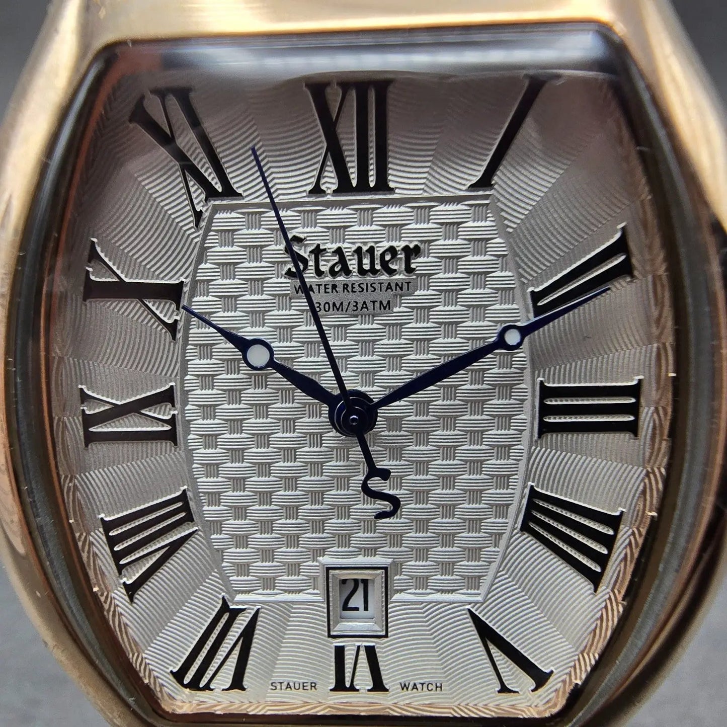 Stauer Boulevardier Tank Watch Men 34mm White Dial Rose Gold Tone Date New Batt1
