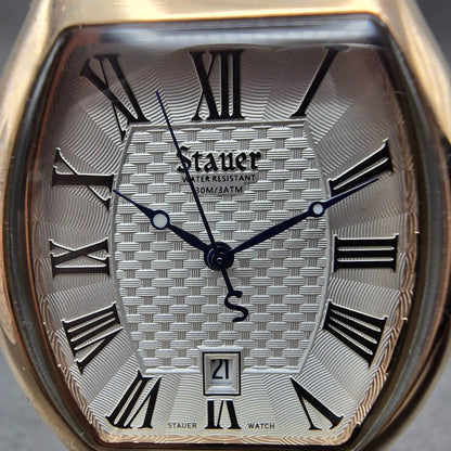 Stauer Boulevardier Tank Watch Men 34mm White Dial Rose Gold Tone Date New Batt1