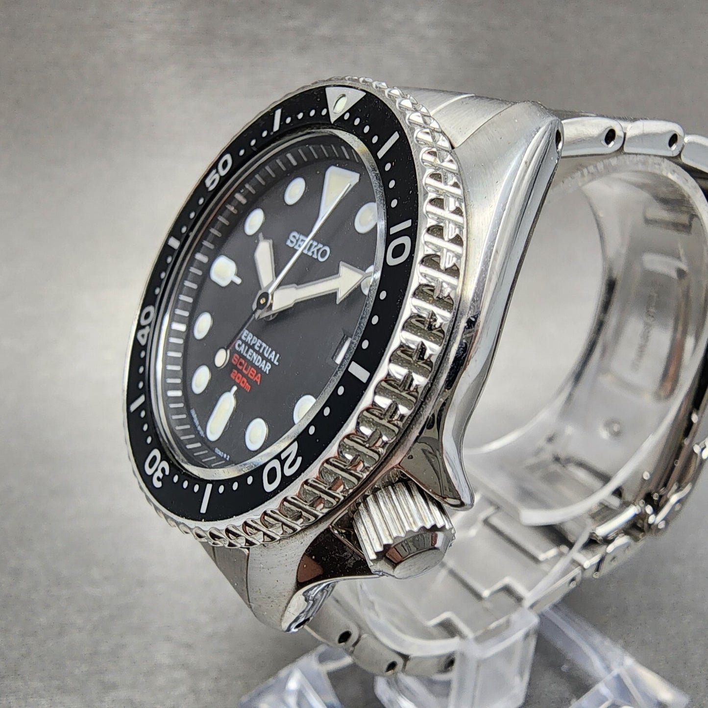 Seiko Perpetual Calendar Scuba Watch Men 39mm Black Dial Steel 8f3500a0 New Bat2